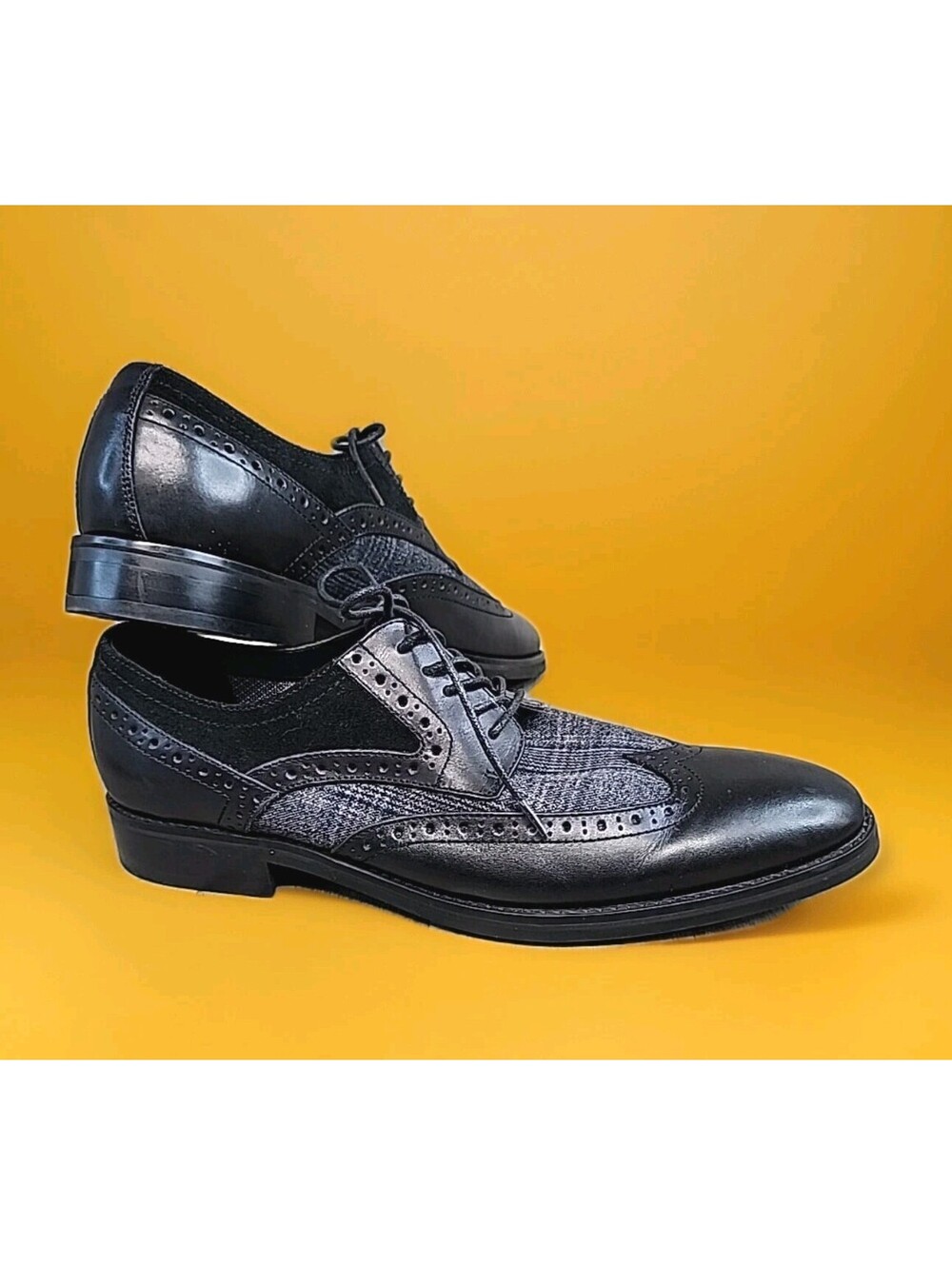 Bar III Dress Shoes Men's 11.5 M Monte Lace Up Wingtip Oxfords Black Leather